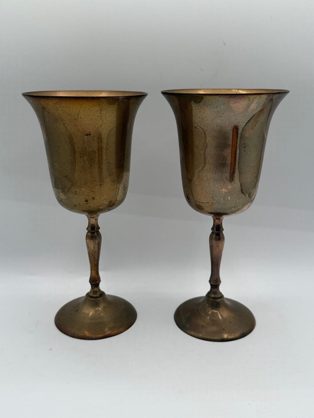 Vintage Brass Wine Goblets Chalices - Made in India - Set of 2 - (7.5" Tall)